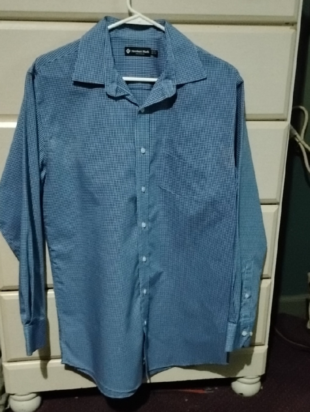 Members Mark Blue Check Long-Sleeve Button Down Dress Shirt